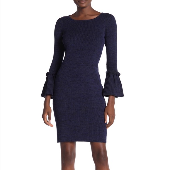 Nina Leonard Bell Sleeve Ribbed Sweater 